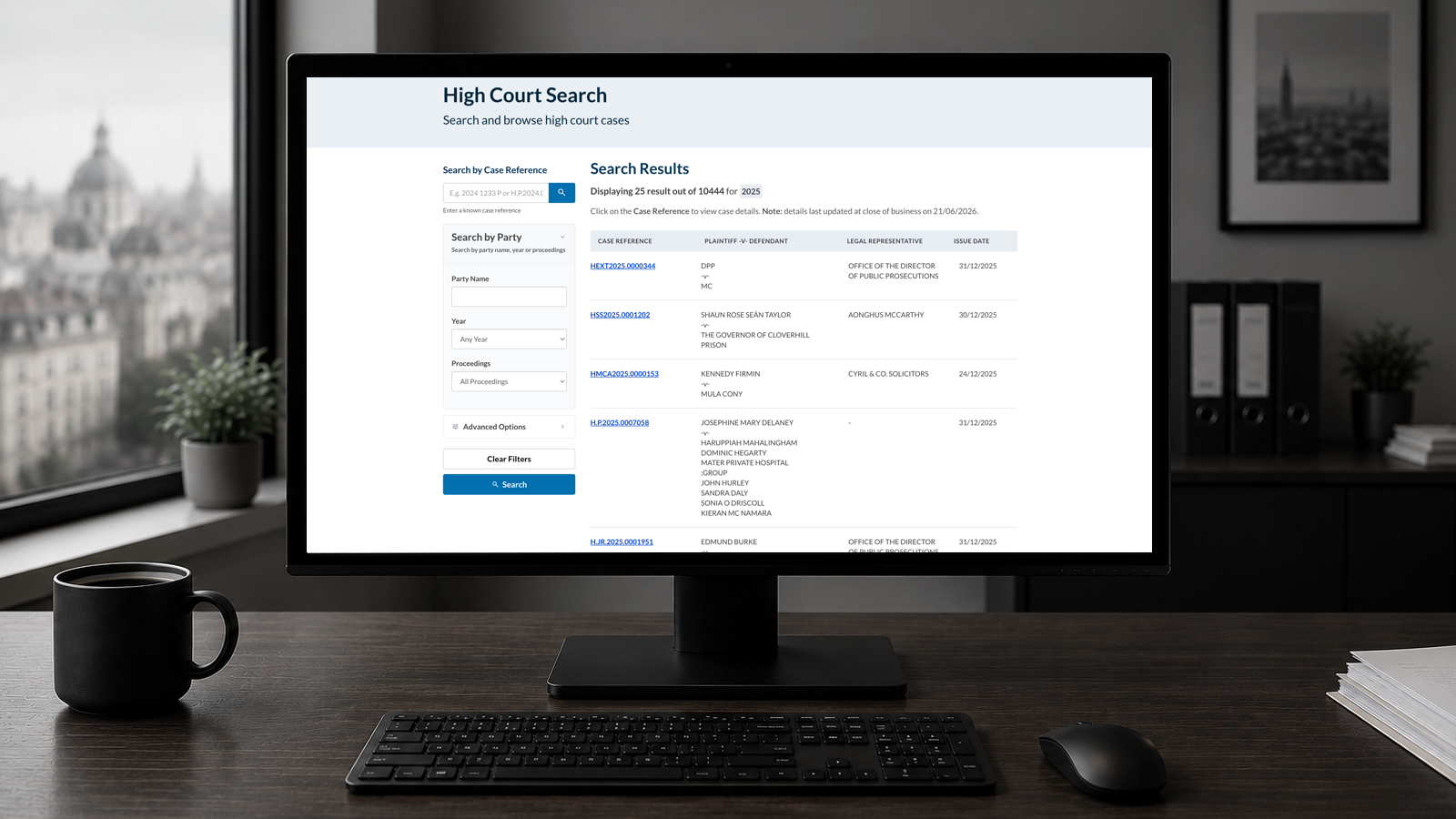 High Court Search interface
