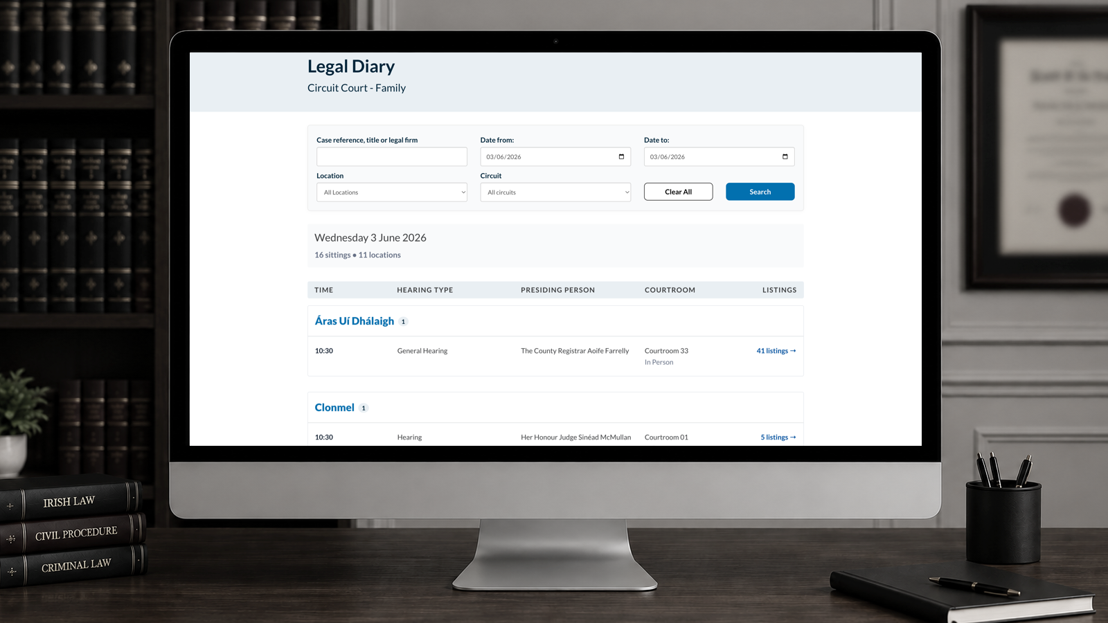 Legal Diary interface